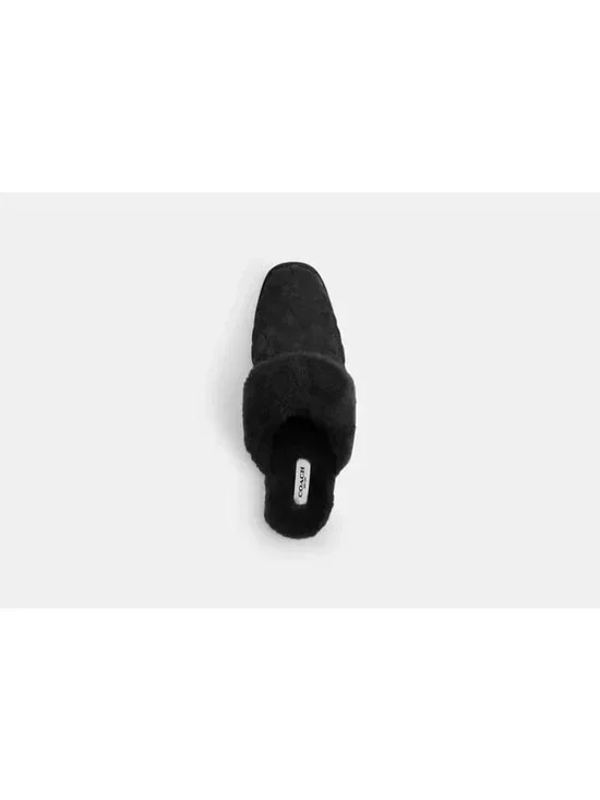 Coach Sherpa Flat Mule Slipper Women's Size 8 Black Signature Suede Shoes CCX65 - Picture 3 of 4